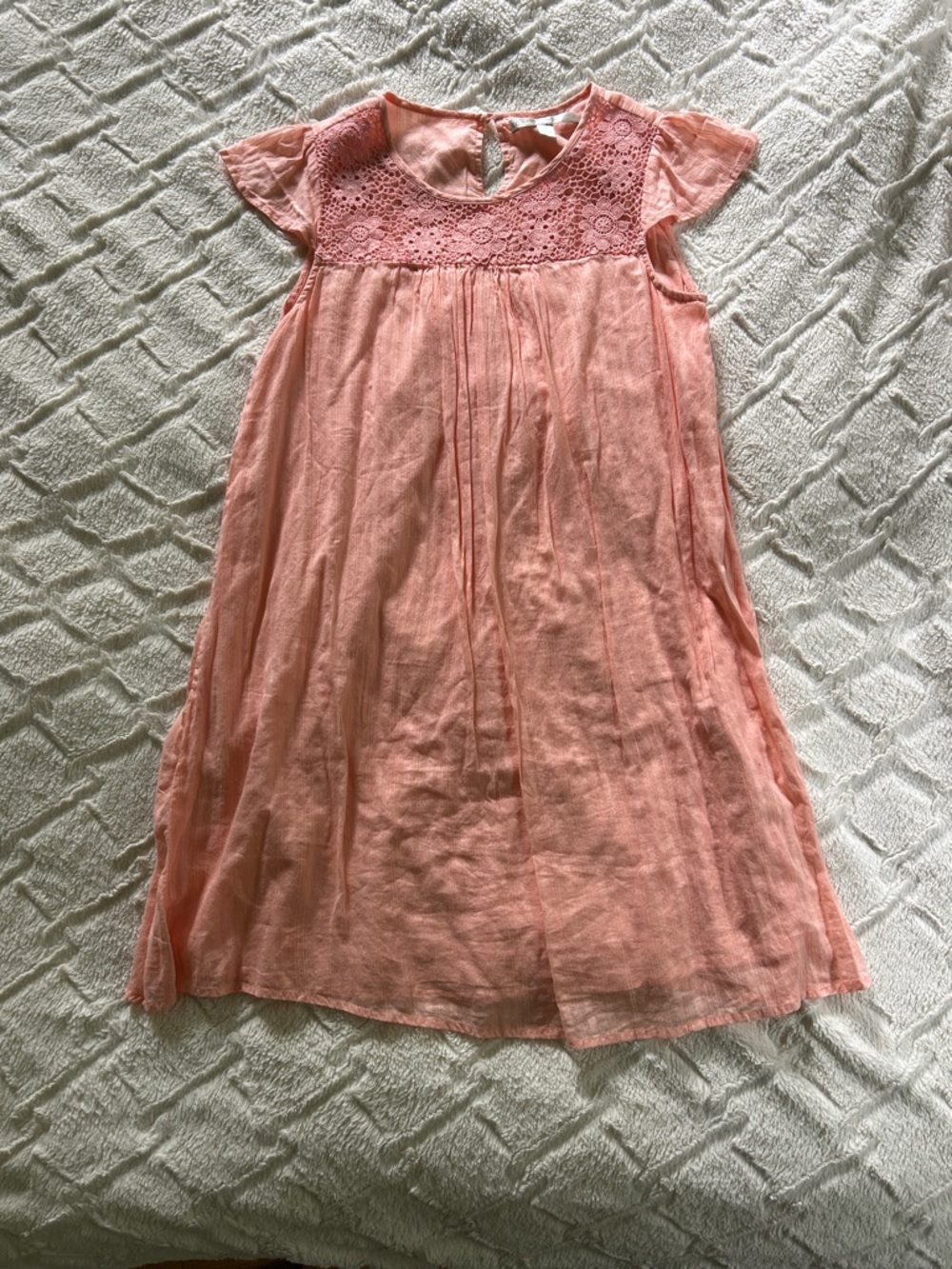 LC Lauren Conrad Peach Crochet Yoke Flutter Sleeve Dress
